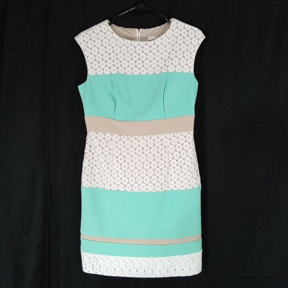 Studio One NY Dress Size‎ 4P Mint Green Ivory Lace Lined Zip Cocktail Party Work